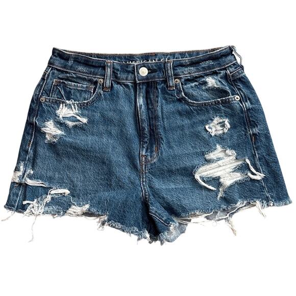 American Eagle Comfort Stretch Waistband‎ Mom Short Destroyed Denim Size 6 - Picture 2 of 9